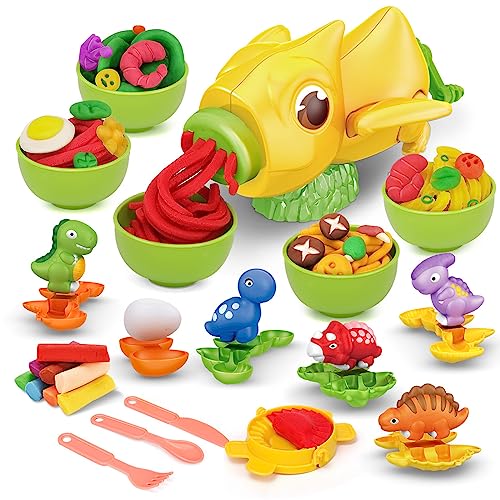 2 in 1 Dinosaur Playdough Toys, Creations Set of Dino Color Dough Toys, Parent-Child Interaction Game Playset for 3 4 5 6 Years Old Boys Girls Kids Birthday Yellow