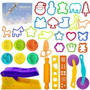 dough play tools for kids- dough accessories molds stamps cutter scissor rolling pin and storage box , party favors set for age 2-8