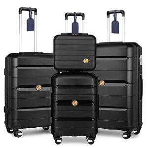 somago 4 pieces luggage set(14/20/24/28) pp lightweight 4 double rolling wheels suitcase with tsa lock & ykk zipper bussiness trip (black)