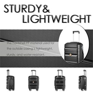 Somago 4 Pieces Luggage Set(14/20/24/28) PP Lightweight 4 Double Rolling Wheels Suitcase With TSA Lock & YKK Zipper Bussiness Trip (Black)