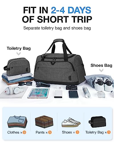 Gym Bags for Men Women, BAGSMART Duffle Bag for Travel Duffel Bags, Carry on Weekender Overnight Bag, Personal Item Travel Bag, Hospital Bags for Labor and Delivery, Shoes Bag, Grey-38L