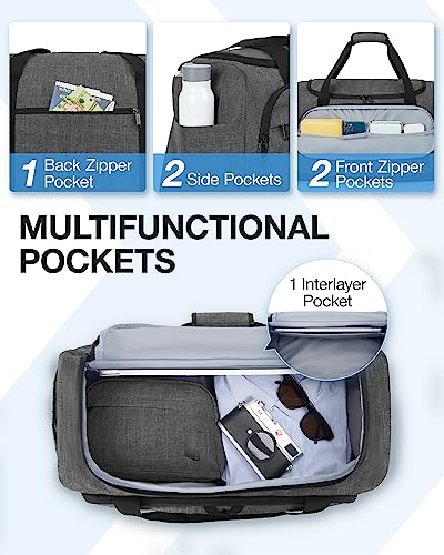 Gym Bags for Men Women, BAGSMART Duffle Bag for Travel Duffel Bags, Carry on Weekender Overnight Bag, Personal Item Travel Bag, Hospital Bags for Labor and Delivery, Shoes Bag, Grey-38L