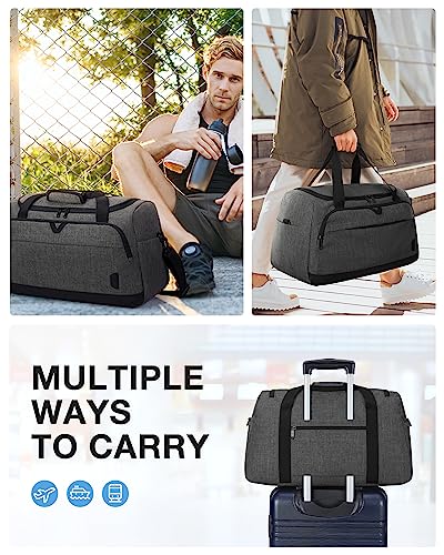 Gym Bags for Men Women, BAGSMART Duffle Bag for Travel Duffel Bags, Carry on Weekender Overnight Bag, Personal Item Travel Bag, Hospital Bags for Labor and Delivery, Shoes Bag, Grey-38L