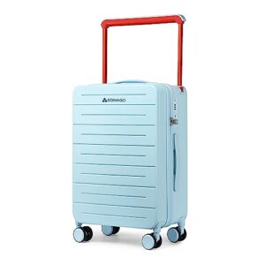 somago 20 inch carry on luggage wide handle pc hardside rolling bussiness travel suitcase with tsa lock ykk zipper&silent double spinner wheels(blue)