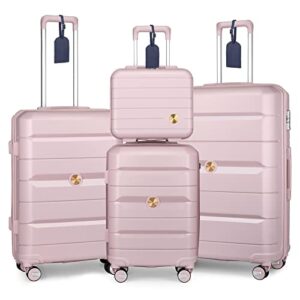 somago 4 pieces luggage set(14/20/24/28) pp lightweight 4 double rolling wheels suitcase with tsa lock & ykk zipper bussiness trip (rose pink)