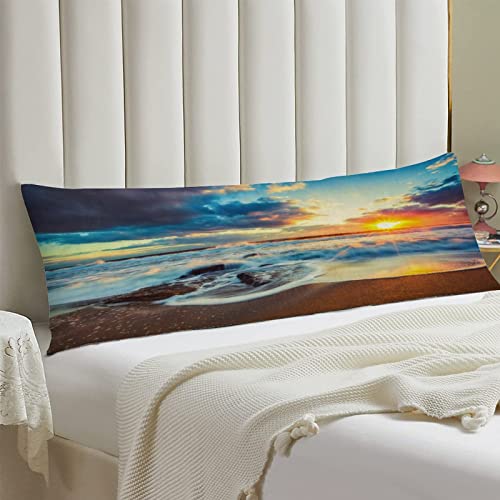 Hawaiian Body Pillow Cover,Hawaiian Coastal Sunset Ocean Sand Beach Waves Printed Long Pillow Cases Protector with Zipper Decor Soft Large Covers Cushion for Beding,Couch,Sofa,Home Gift 20"x54"