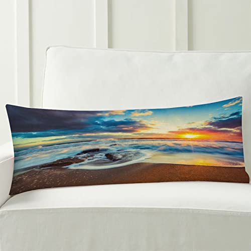 Hawaiian Body Pillow Cover,Hawaiian Coastal Sunset Ocean Sand Beach Waves Printed Long Pillow Cases Protector with Zipper Decor Soft Large Covers Cushion for Beding,Couch,Sofa,Home Gift 20"x54"