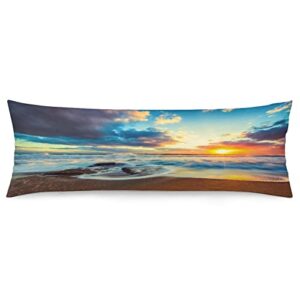 Hawaiian Body Pillow Cover,Hawaiian Coastal Sunset Ocean Sand Beach Waves Printed Long Pillow Cases Protector with Zipper Decor Soft Large Covers Cushion for Beding,Couch,Sofa,Home Gift 20"x54"