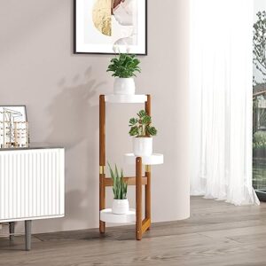 OERGKE Plant Stand Indoor Outdoor, 3 Tier Tall Wood Plant Shelf for Multiple Plants, Tiered Flower Pot Shelves Plant Holder for Patio Garden Corner Balcony Living Room Boho Deco (Walnut)