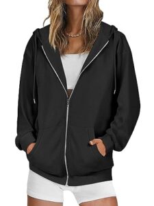 anrabess women's zip up hoodie oversized fall sweatshirts y2k jacket rib knitted casual long sleeve shirts comfy clothes black 931heise-xl