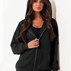 ANRABESS Women's Zip Up Hoodie Oversized Fall Sweatshirts Y2k Jacket Rib Knitted Casual Long Sleeve Shirts Comfy Clothes Black 931heise-XL