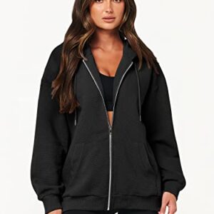 ANRABESS Women's Zip Up Hoodie Oversized Fall Sweatshirts Y2k Jacket Rib Knitted Casual Long Sleeve Shirts Comfy Clothes Black 931heise-XL