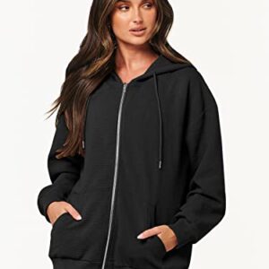 ANRABESS Women's Zip Up Hoodie Oversized Fall Sweatshirts Y2k Jacket Rib Knitted Casual Long Sleeve Shirts Comfy Clothes Black 931heise-XL