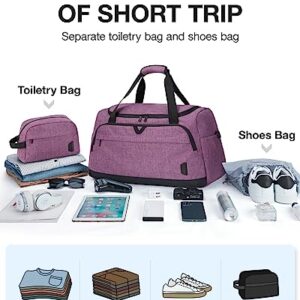 Weekender Bag for Women, BAGSMART 38L Carry on Overnight Bag, Gym Bag Personal Item Travel Bag with Trolley Sleeve, Shoe Bag, Purple-38L