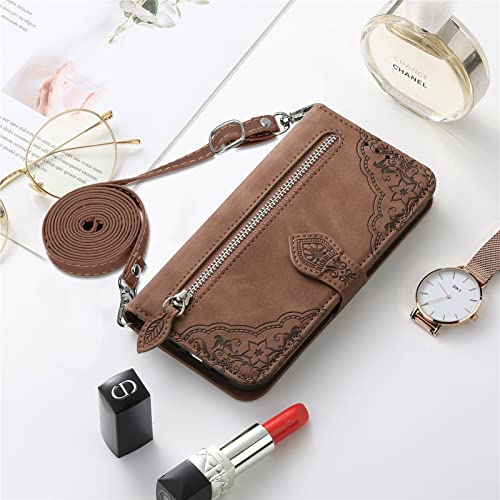 HUANGTAOLI Crossbody Shoulder Strap Adjustable Phone Case for Oppo A94 5G, PU Leather Zipper Handbag Wallet Case Kickstand Cover for Oppo A94 5G