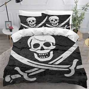 quilt cover queen size pirate flag 3d bedding sets skull duvet cover breathable hypoallergenic stain wrinkle resistant microfiber with zipper closure,beding set with 2 pillowcase