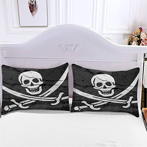 Quilt Cover Queen Size Pirate Flag 3D Bedding Sets Skull Duvet Cover Breathable Hypoallergenic Stain Wrinkle Resistant Microfiber with Zipper Closure,beding Set with 2 Pillowcase