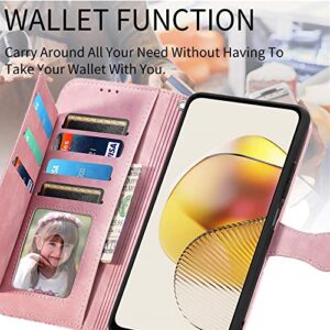 HUANGTAOLI PU Leather Handbag Cover Case for Oppo Reno4 Z 5G, Magnet Closure Zipper Wallet Case for Oppo Reno4 Z 5G Pink