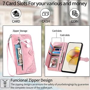 HUANGTAOLI PU Leather Handbag Cover Case for Oppo Reno4 Z 5G, Magnet Closure Zipper Wallet Case for Oppo Reno4 Z 5G Pink