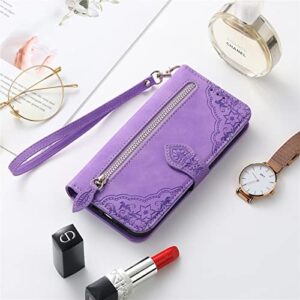 HUANGTAOLI Case for Oppo A53, Zipper Wallet Pocket Magnet Closure Kickstand Handbag Phone Case for Oppo A53 Purple