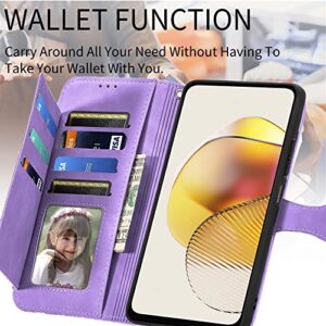 HUANGTAOLI Case for Oppo A53, Zipper Wallet Pocket Magnet Closure Kickstand Handbag Phone Case for Oppo A53 Purple