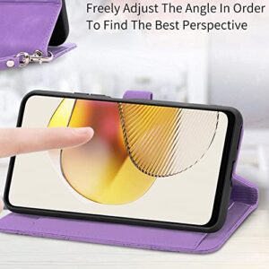 HUANGTAOLI Case for Oppo A53, Zipper Wallet Pocket Magnet Closure Kickstand Handbag Phone Case for Oppo A53 Purple