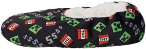 minecraft sock slippers for kids, allover creeper video game print, black, size large (1-4 big kid)