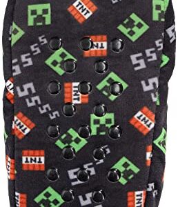 Minecraft Sock Slippers for Kids, Allover Creeper Video Game Print, Black, Size Large (1-4 Big Kid)