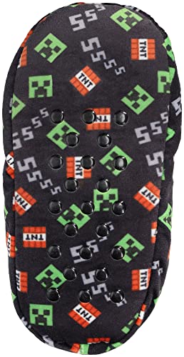 Minecraft Sock Slippers for Kids, Allover Creeper Video Game Print, Black, Size Large (1-4 Big Kid)