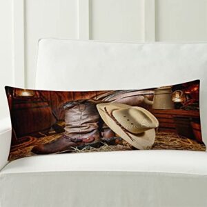 Body Pillow Cover,American Western Rodeo Cowboy White Straw Hat Leather Boots Printed Long Pillow Cases Protector with Zipper Decor Soft Large Covers Cushion for Beding,Couch,Sofa,Home Gift 20"x54"