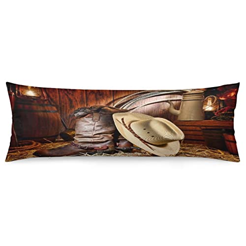 Body Pillow Cover,American Western Rodeo Cowboy White Straw Hat Leather Boots Printed Long Pillow Cases Protector with Zipper Decor Soft Large Covers Cushion for Beding,Couch,Sofa,Home Gift 20"x54"