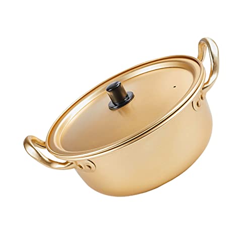 Yardenfun 1pc Korean Instant Noodle Pot Ceramic Skillet with Lid Japanese Noodles Ramen Camping Stew Pot Ramen Pot Kitchen Pan Noodle Cooking Pot Instant Boodles Pot Binaural Stockpot Golden