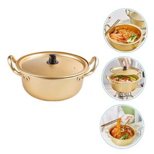 Yardenfun 1pc Korean Instant Noodle Pot Ceramic Skillet with Lid Japanese Noodles Ramen Camping Stew Pot Ramen Pot Kitchen Pan Noodle Cooking Pot Instant Boodles Pot Binaural Stockpot Golden