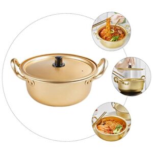 Yardenfun 1pc Korean Instant Noodle Pot Ceramic Skillet with Lid Japanese Noodles Ramen Camping Stew Pot Ramen Pot Kitchen Pan Noodle Cooking Pot Instant Boodles Pot Binaural Stockpot Golden