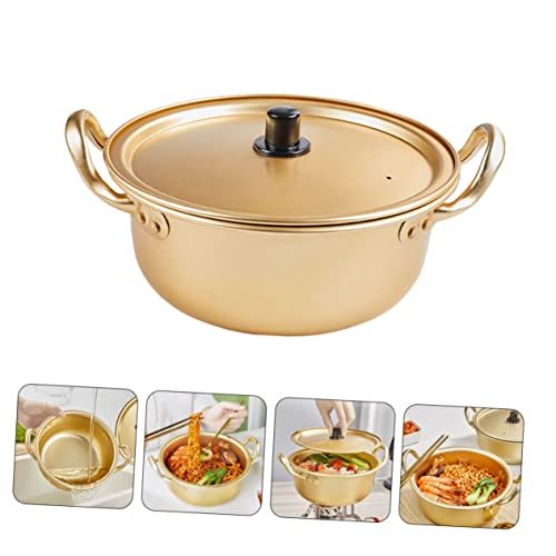 Yardenfun 1pc Korean Instant Noodle Pot Ceramic Skillet with Lid Japanese Noodles Ramen Camping Stew Pot Ramen Pot Kitchen Pan Noodle Cooking Pot Instant Boodles Pot Binaural Stockpot Golden