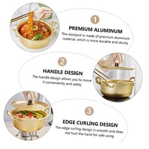 Yardenfun 1pc Korean Instant Noodle Pot Ceramic Skillet with Lid Japanese Noodles Ramen Camping Stew Pot Ramen Pot Kitchen Pan Noodle Cooking Pot Instant Boodles Pot Binaural Stockpot Golden