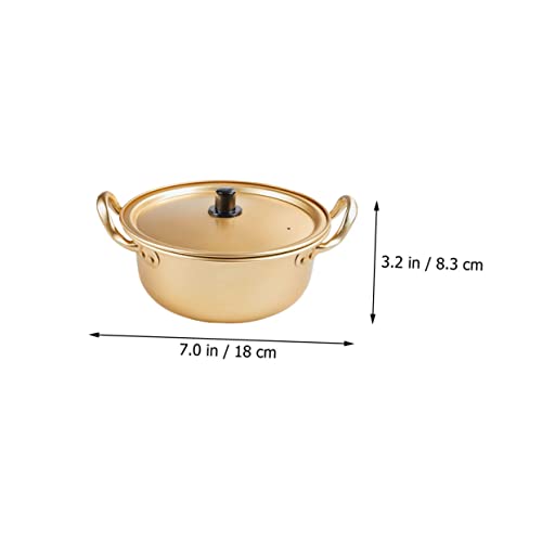 Yardenfun 1pc Korean Instant Noodle Pot Ceramic Skillet with Lid Japanese Noodles Ramen Camping Stew Pot Ramen Pot Kitchen Pan Noodle Cooking Pot Instant Boodles Pot Binaural Stockpot Golden