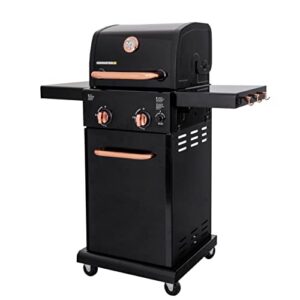 Permasteel 2-Burner Gas Grill, Foldable Side Tables, Grilling Tool Hooks, Propane Gas Barbecue Grill, Black with Copper Accent