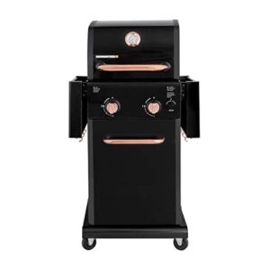 Permasteel 2-Burner Gas Grill, Foldable Side Tables, Grilling Tool Hooks, Propane Gas Barbecue Grill, Black with Copper Accent