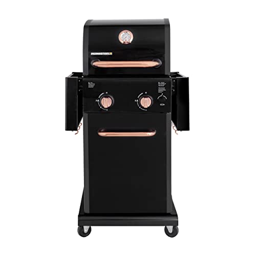 Permasteel 2-Burner Gas Grill, Foldable Side Tables, Grilling Tool Hooks, Propane Gas Barbecue Grill, Black with Copper Accent