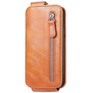 huangtaoli pu leather handbag case cover for realme 7 pro, built-in magnet closure zipper wallet case for realme 7 pro