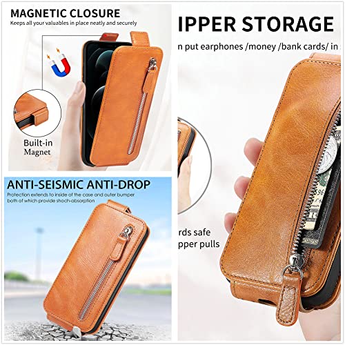 HUANGTAOLI PU Leather Handbag Case Cover for Realme 7 Pro, Built-in Magnet Closure Zipper Wallet Case for Realme 7 Pro