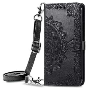 huangtaoli crossbody shoulder strap flip case for oppo a53, pu leather pouch magnetic closure kickstand wallet case for oppo a53