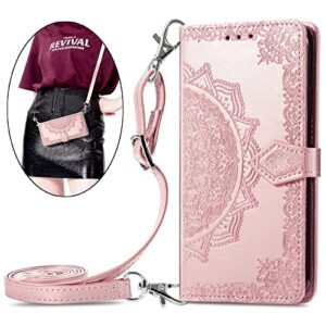 HUANGTAOLI Crossbody Shoulder Strap Case for Oppo A54s, Magnetic Closure Kickstand Wallet Pouch Case for Oppo A54s