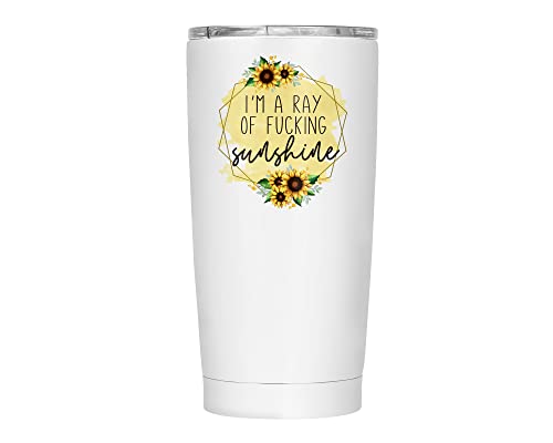 I'm Just a Ray of F*cking Sunshine Travel Coffee Cup with Lid - 20 oz Insulated Stainless Steel Tumbler with Lid - Curse Word Gifts for Friend - Printed Design on Both Sides