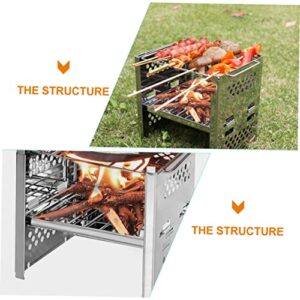 Toddmomy Folding Wood Stove Backpack Accessories Backpacking Stove Portable Burner Portable Smoker Grill Portable Charcoal Grill Charcoal Barbecue Grill Bbq Tool Stainless Steel Silver Mini