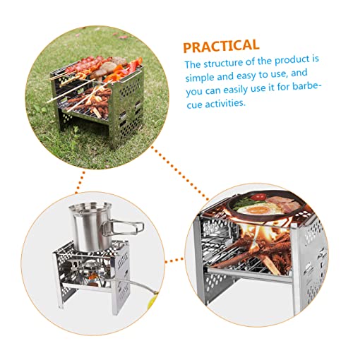 Toddmomy Folding Wood Stove Backpack Accessories Backpacking Stove Portable Burner Portable Smoker Grill Portable Charcoal Grill Charcoal Barbecue Grill Bbq Tool Stainless Steel Silver Mini