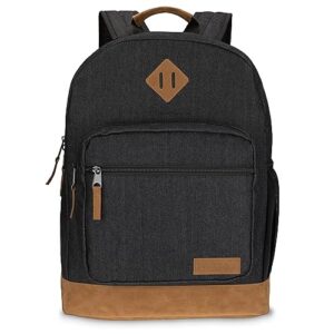 wrangler yellowstone genuine denim sturdy backpack for travel classic logo casual daypack for travel with padded laptop notebook sleeve (black denim)