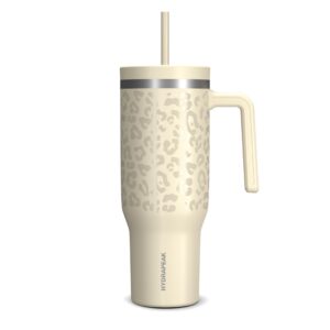 hydrapeak voyager 40 oz tumbler with handle and straw lid | reusable stainless steel water bottle travel mug cupholder friendly | insulated cup | holiday gifts for women men him her (cream leopard)