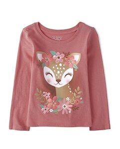 the children's place baby girls' and toddler fall thanksgiving long sleeve graphic t-shirt, autumn deer, 5t